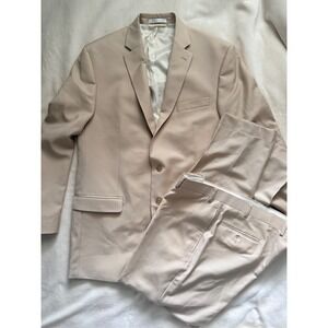 Lauren Ralph Lauren 2 Piece Suit Beige 100% Wool Mens Size 44L 40Wx32L